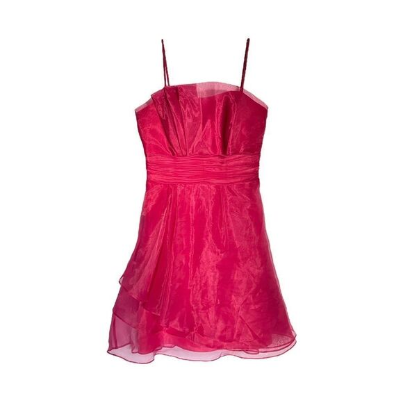 CHIFFON A Line Dress Magenta Pink Chiffon Tulle Sheer Spaghetti Strap Womens 6 - Picture 1 of 8